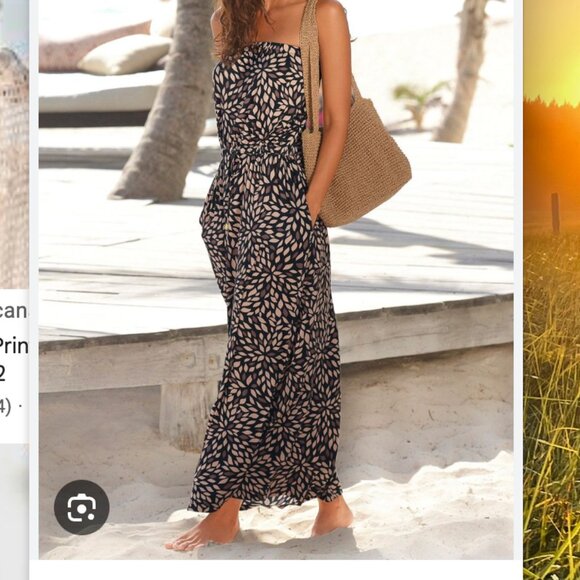 Lascana Bandeau Maxi Dress brown floral print  size 2 - Picture 1 of 6